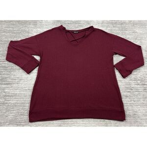 Heimish USA Sweater‎ Womens 2XL Red Waffle Knit Criss Cross V-Neck Slouchy